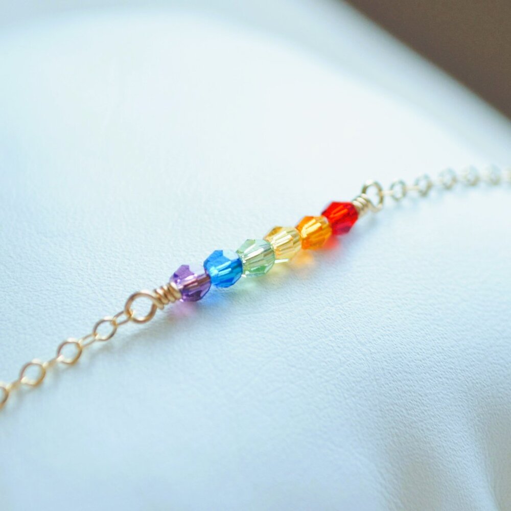 Dainty Rainbow Crystal Bracelet in Gold or Silver